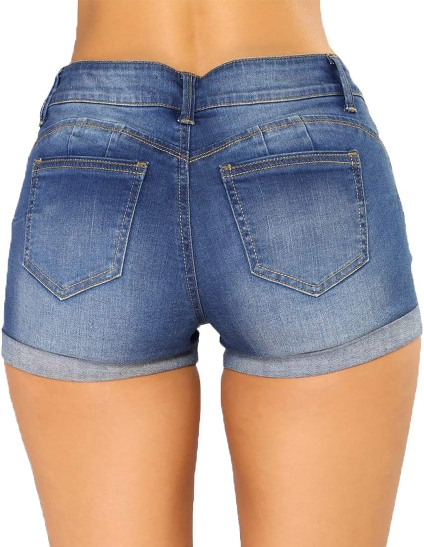 Weigou Women Jean Short Ripped Hot Shorts Comfy Stretchy Women Fringed Denim Shorts