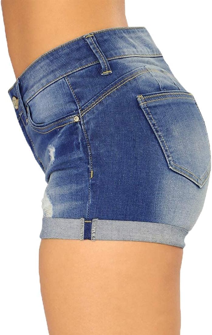 Weigou Women Jean Short Ripped Hot Shorts Comfy Stretchy Women Fringed Denim Shorts