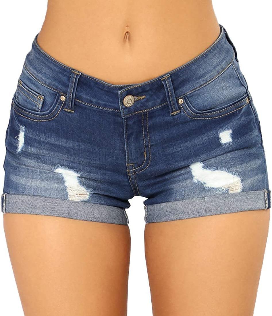 Weigou Women Jean Short Ripped Hot Shorts Comfy Stretchy Women Fringed Denim Shorts